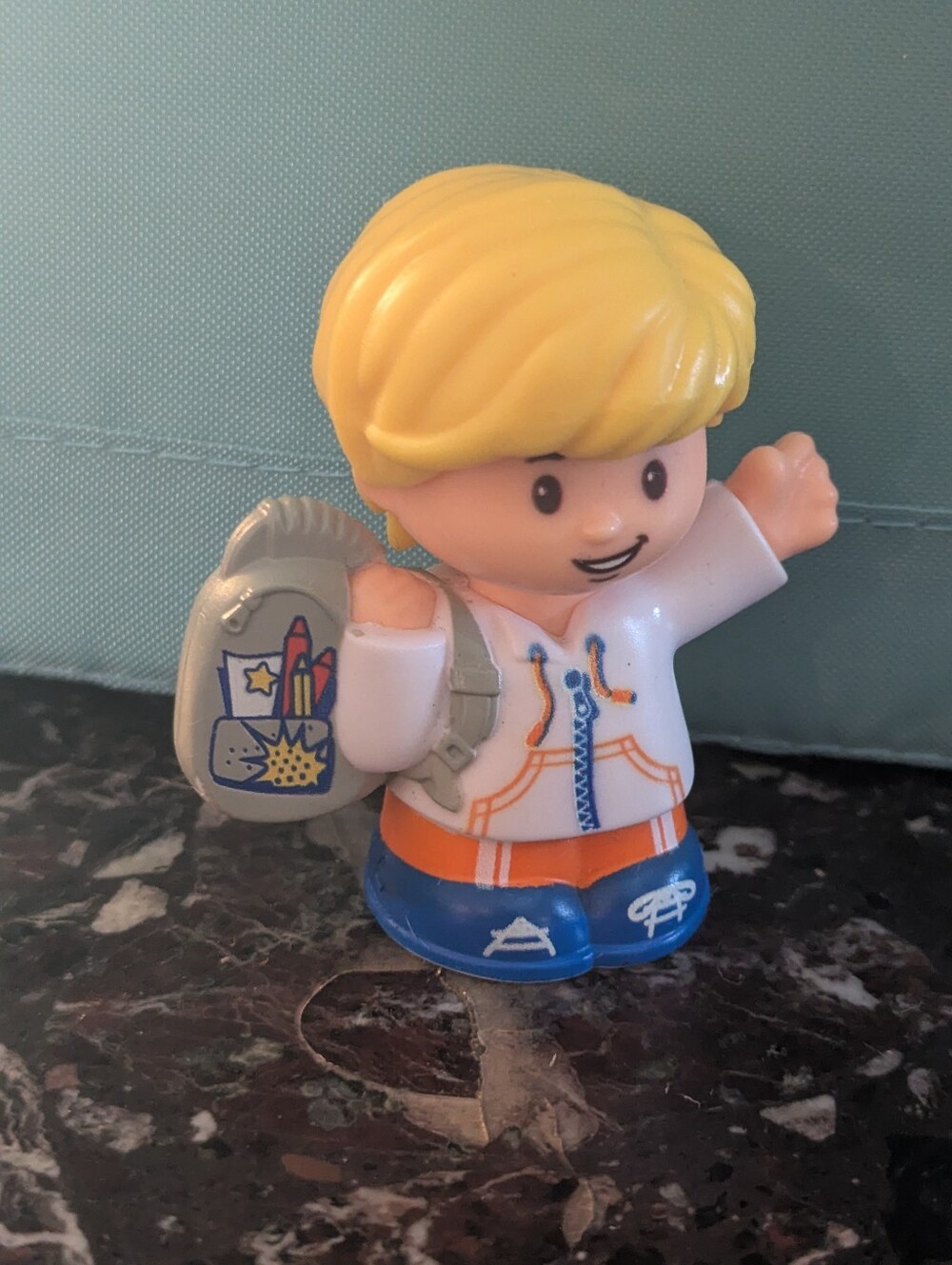 Little People -  Kids Blonde Hair Figure Toy with Backpack - White Jacket,